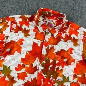 Retro Rifle Button Down Shirt Mens M Orange Maple Leaf Gun Print #1 Rule